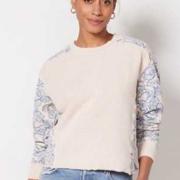 Sundry By "Anthropologie" Cream & Blue Patterned Sweater - Picture 1 of 7